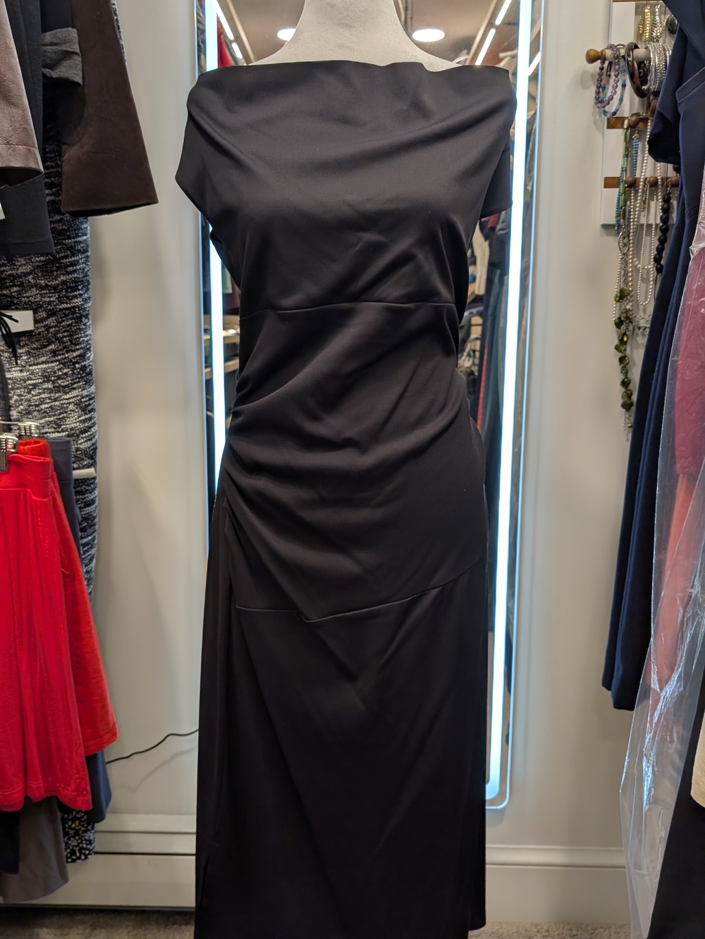 Elegant Black Draped Boatneck Dress By Carilyn Vaile